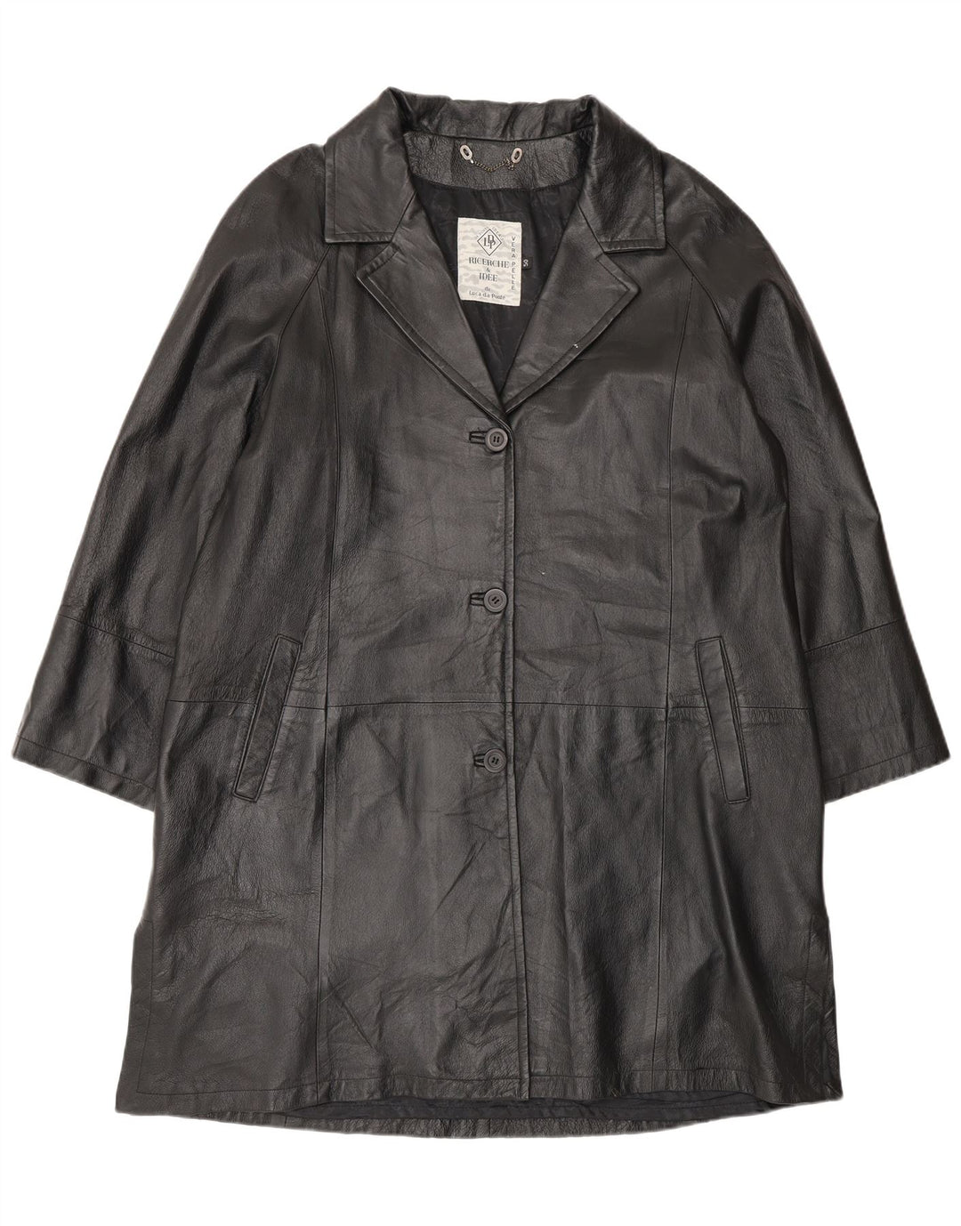 Vintage dameoversize læderfrakke IT 50 XL sort læder