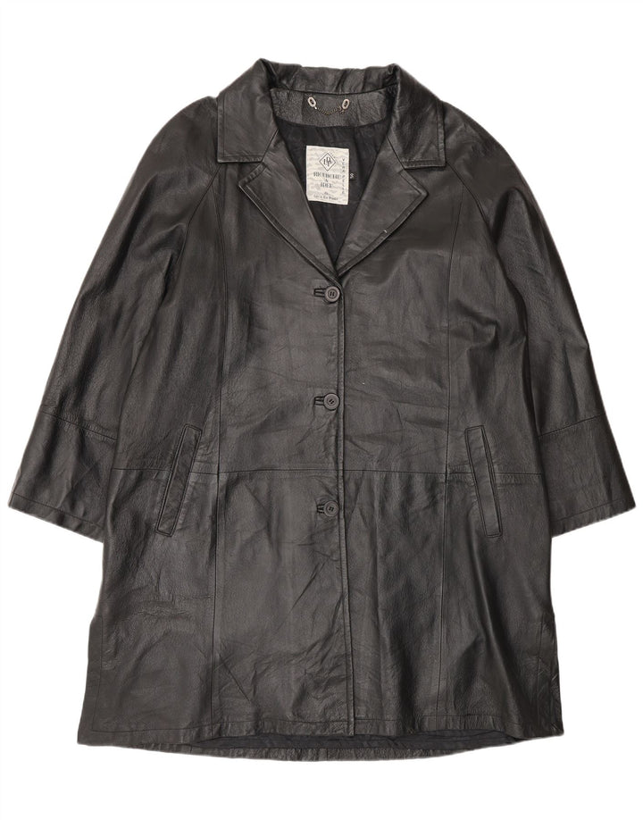 Vintage dameoversize læderfrakke IT 50 XL sort læder
