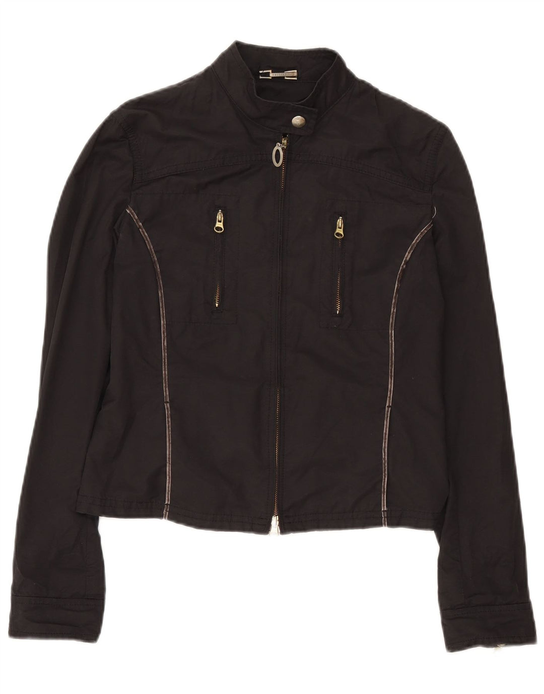 Trussardi Jeans Dame Crop Bomber Jacket IT 46 Stor Sort Bomuld