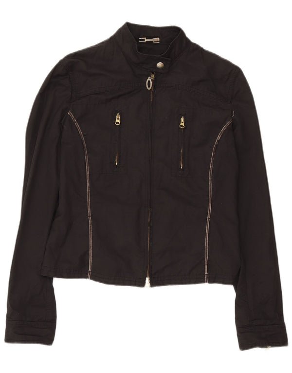 Trussardi Jeans Dame Crop Bomber Jacket IT 46 Stor Sort Bomuld