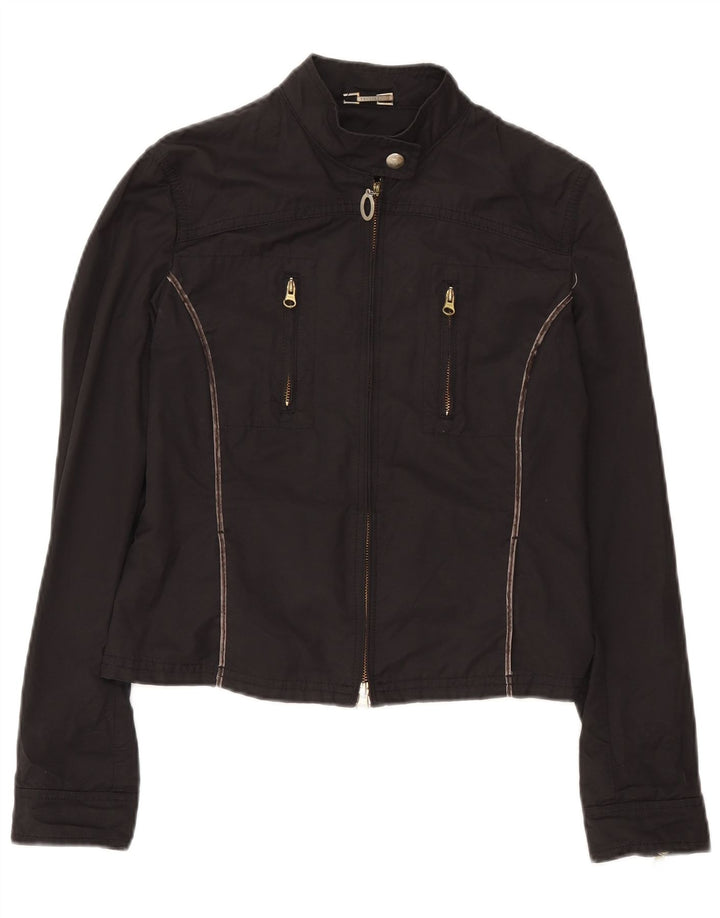 Trussardi Jeans Dame Crop Bomber Jacket IT 46 Stor Sort Bomuld