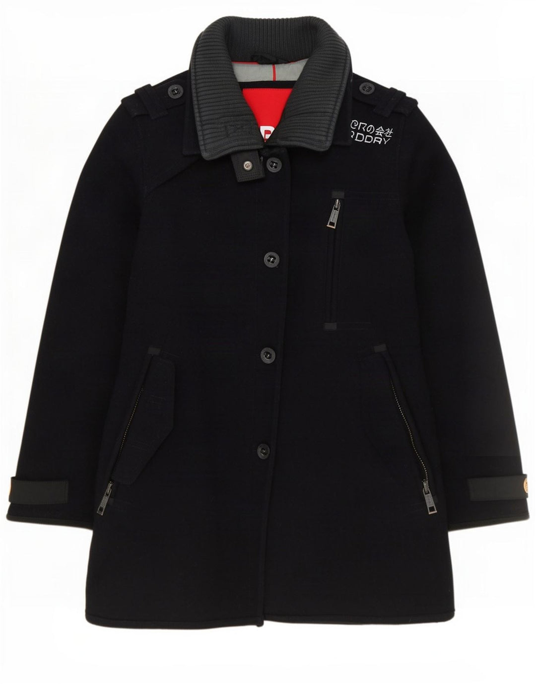 Superdry Military Overcoat til kvinder UK 12 Mellem marineblå uld