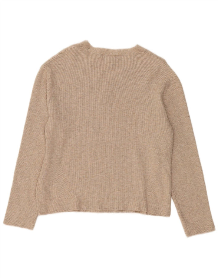 Marks & Spencer Dame V-hals sweater UK 14 Medium Beige Viscose