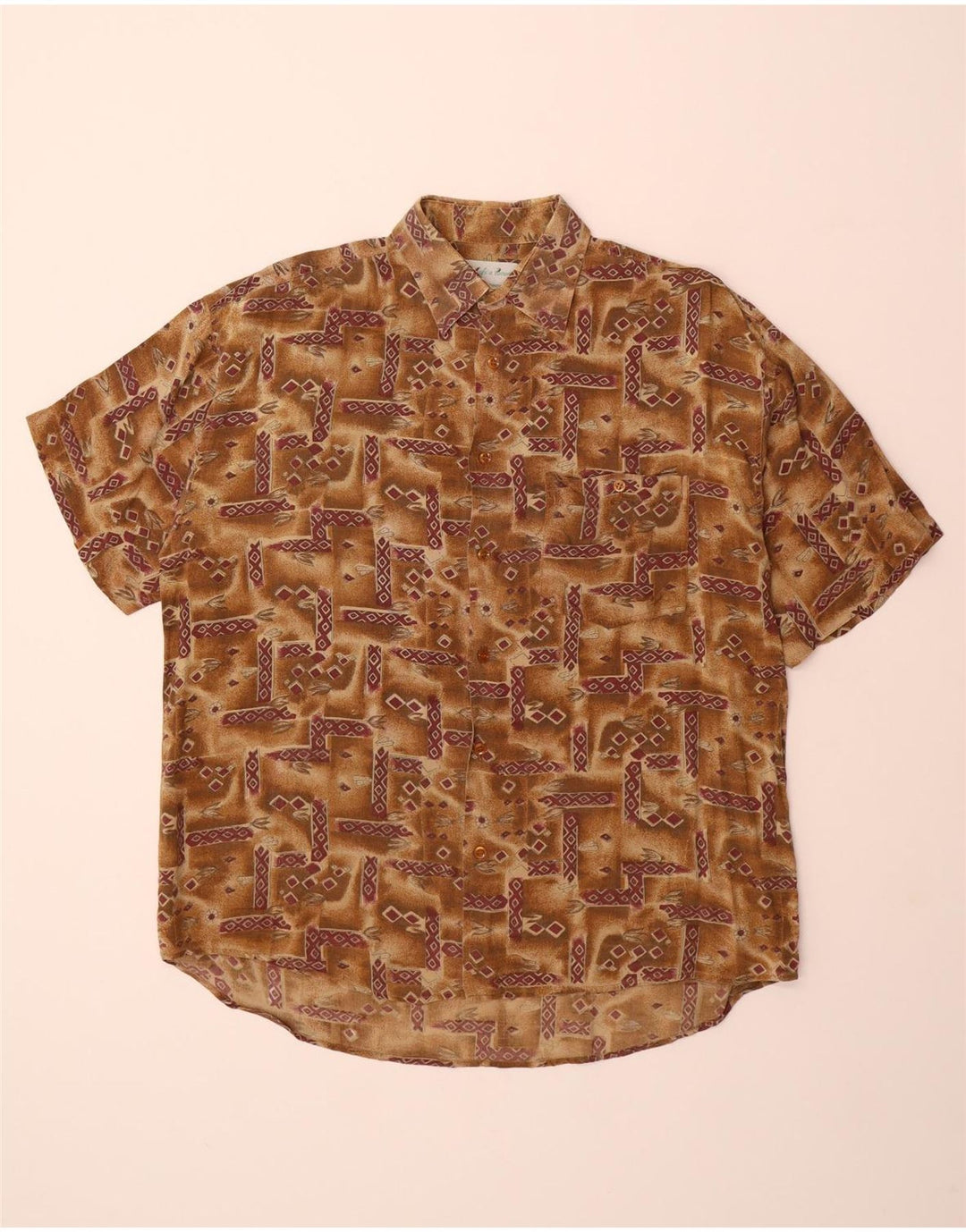 VINTAGE Mens Short Sleeve Shirt XL Brown Geometric