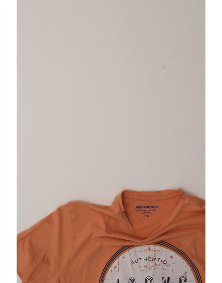 JACK & JONES Mens Graphic T-Shirt Top Large Orange Cotton Vintage Jack & Jones and Second-Hand Jack & Jones from Messina Hembry 