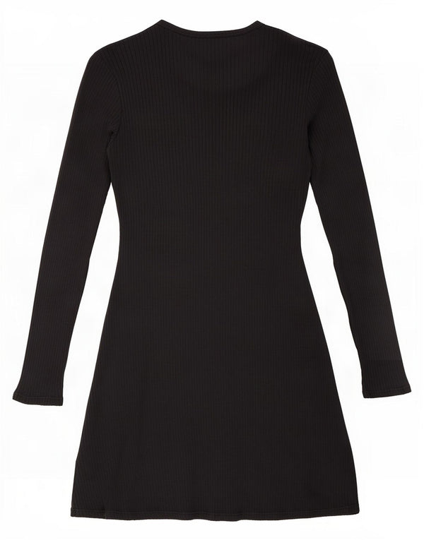 Zara Dame Langærmet A-Line Kjole UK 12 Medium Sort Bomuld