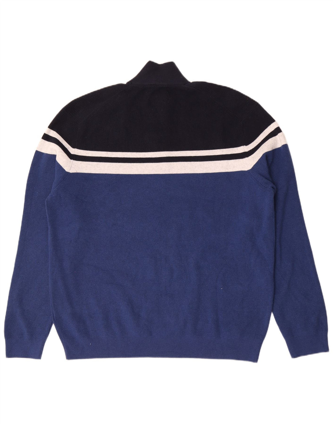 Marks & Spencer Herre Zip Neck Jumper Sweater 2XL Blå Stribet Polyester