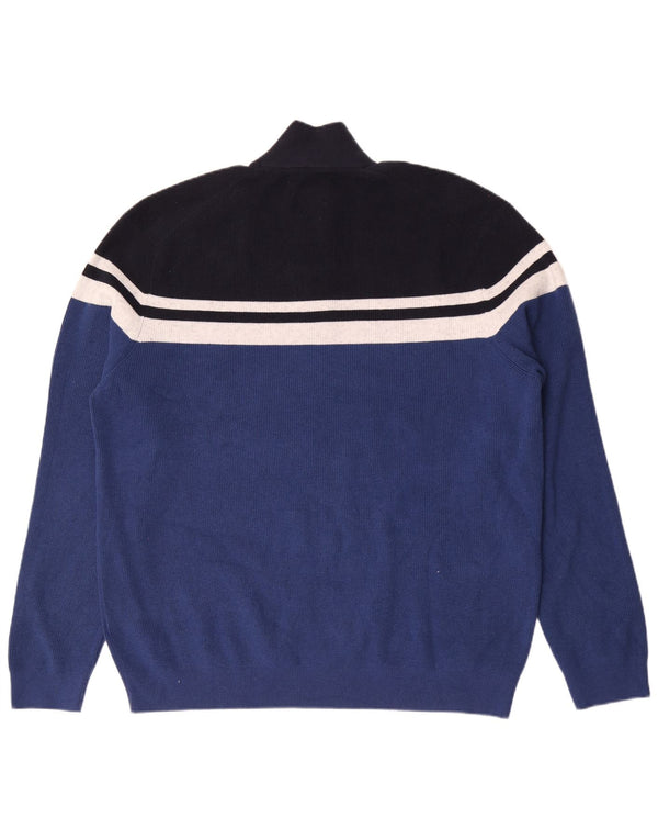 Marks & Spencer Herre Zip Neck Jumper Sweater 2XL Blå Stribet Polyester