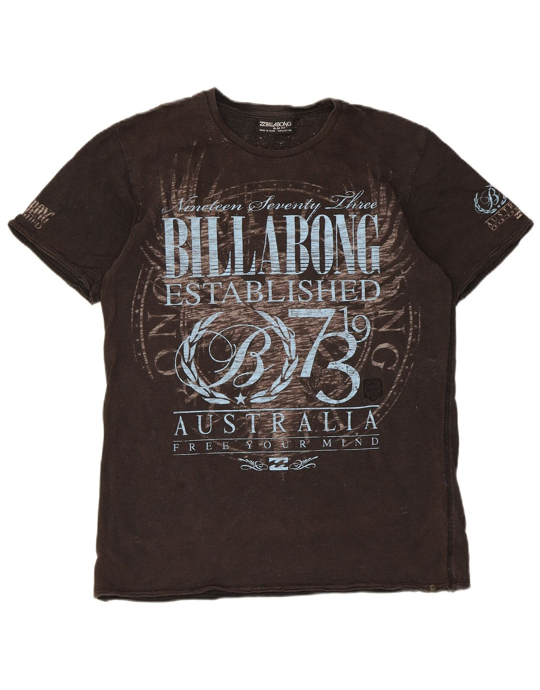 Billabong Herre Slim Fit Grafisk T-Shirt Top Medium Brun Bomuld