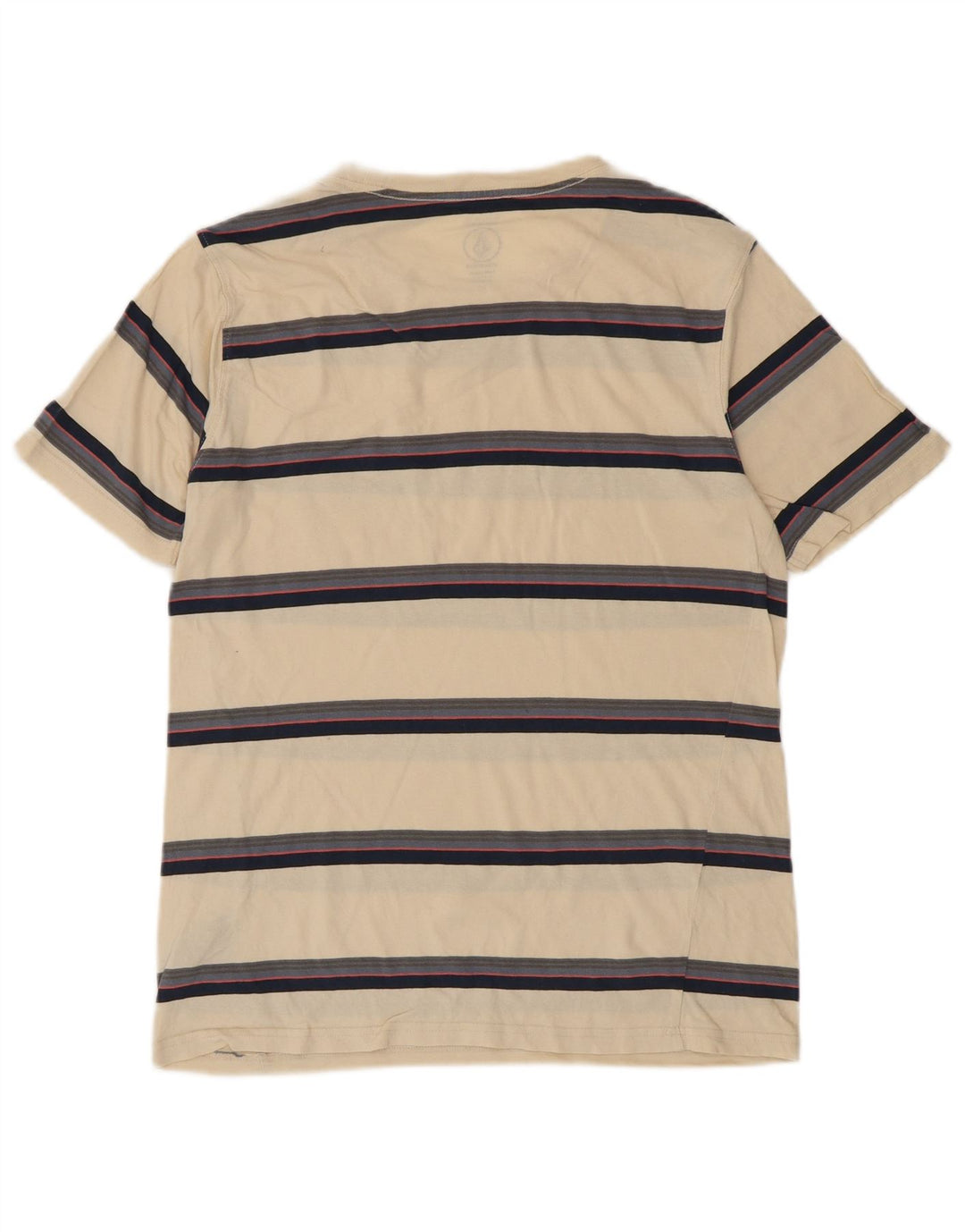 VOLCOM Mens Modern Fit T-Shirt Top Small Beige Striped Cotton