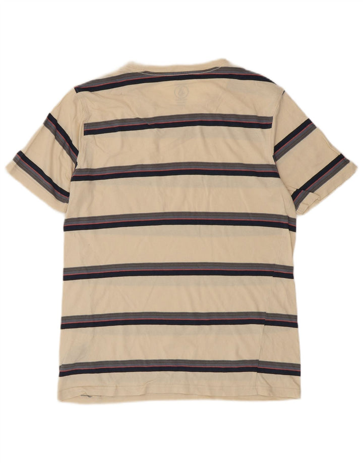 VOLCOM Mens Modern Fit T-Shirt Top Small Beige Striped Cotton