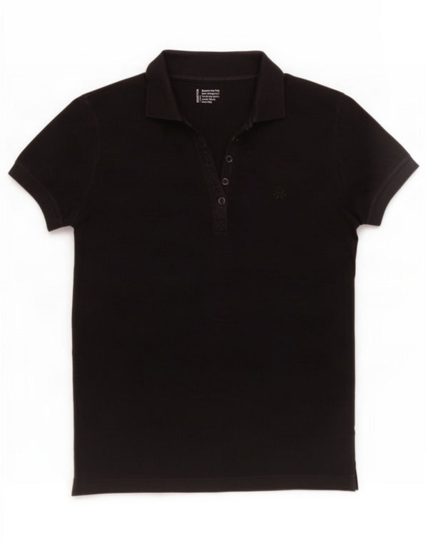Benetton Dame Polo Shirt UK 10 Small Black Bomuld