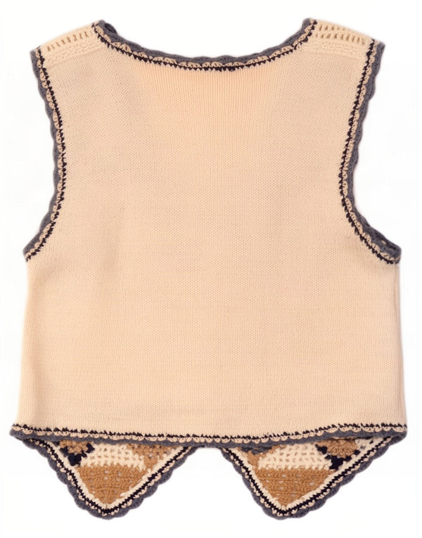 Vintage hæklet vest til kvinder UK 10 Small Off White Geometrisk Ramie