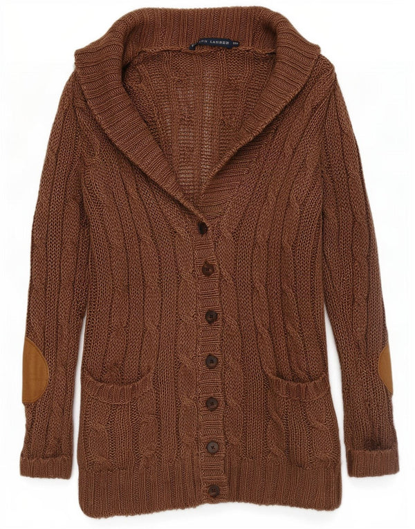 Ralph Lauren Dame Oversized Longline Cardigan Sweater UK 6 XS Brown Linen