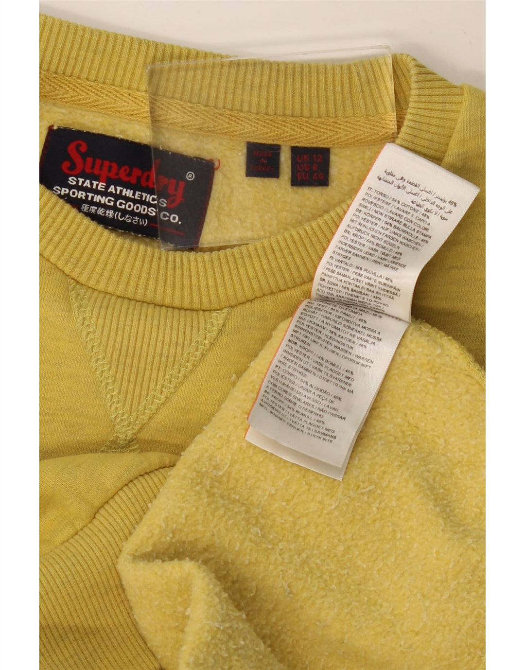 SUPERDRY Dame grafisk sweatshirt Jumper UK 12 Medium Yellow Flecked