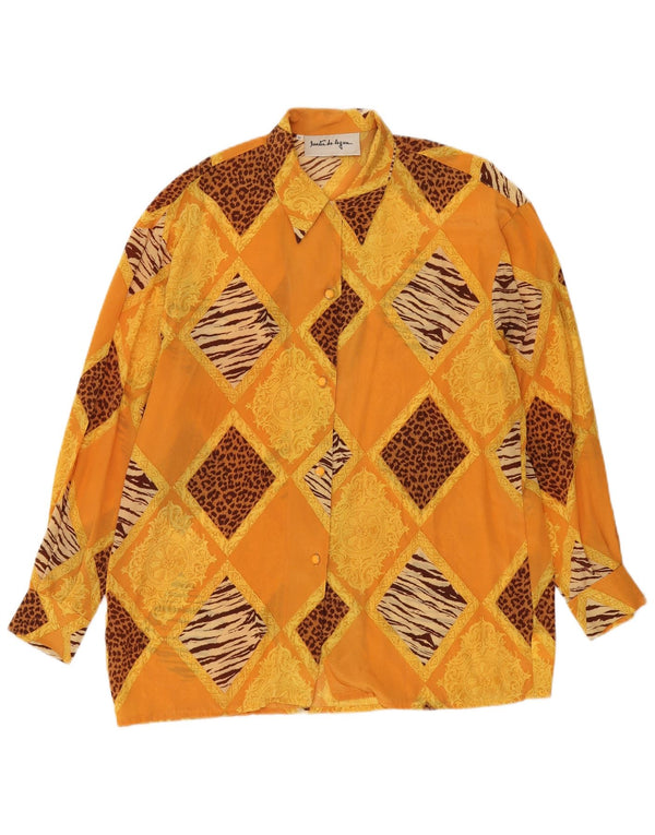 Vintage Dame Oversized Skjorte Bluse UK 14 Medium Orange Patchwork Acetate