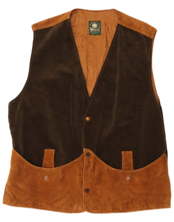 Vintage Mens Suede Gilet IT 52 XL Beige Colourblock Leather