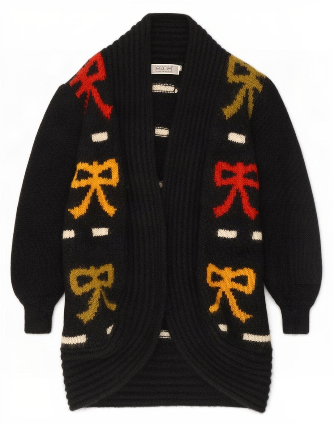 Excel Dame Longline abstrakt mønster cardigan sweater UK 10 Small Black