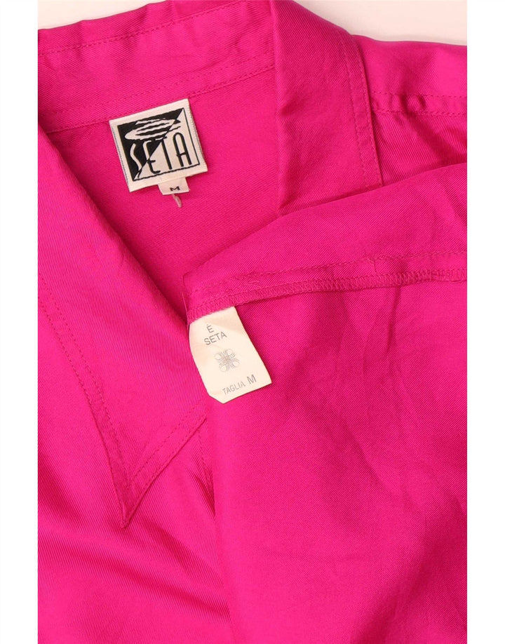 Vintage Dame Oversized Skjorte Bluse UK 14 Medium Pink Silk