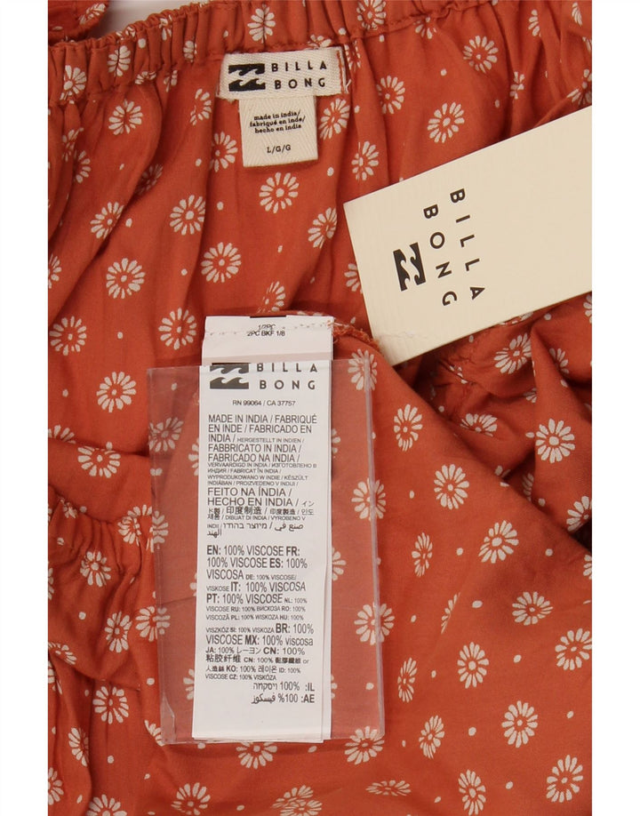 BILLABONG Dame 3/4 ærmet Tunika Top UK 14 Large Orange Floral Viscose