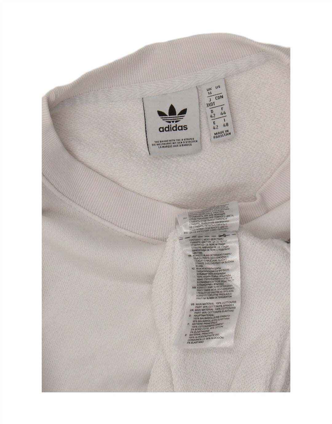 ADIDAS Womens Graphic Sweatshirt Jumper UK 16 Large White Cotton Vintage Adidas and Second-Hand Adidas from Messina Hembry 