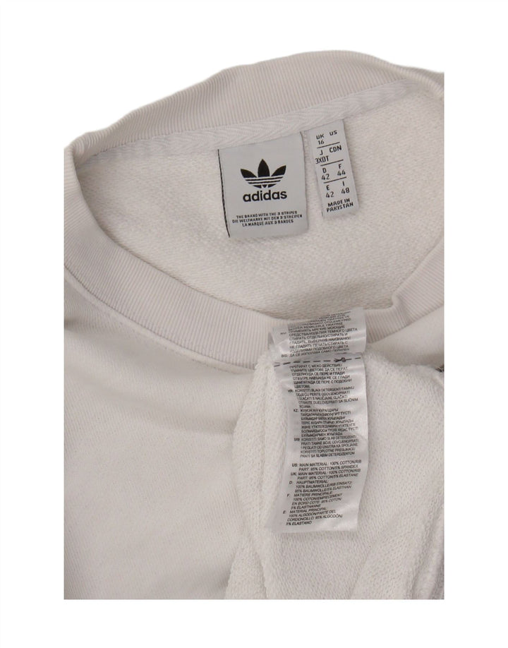 ADIDAS Womens Graphic Sweatshirt Jumper UK 16 Large White Cotton Vintage Adidas and Second-Hand Adidas from Messina Hembry 