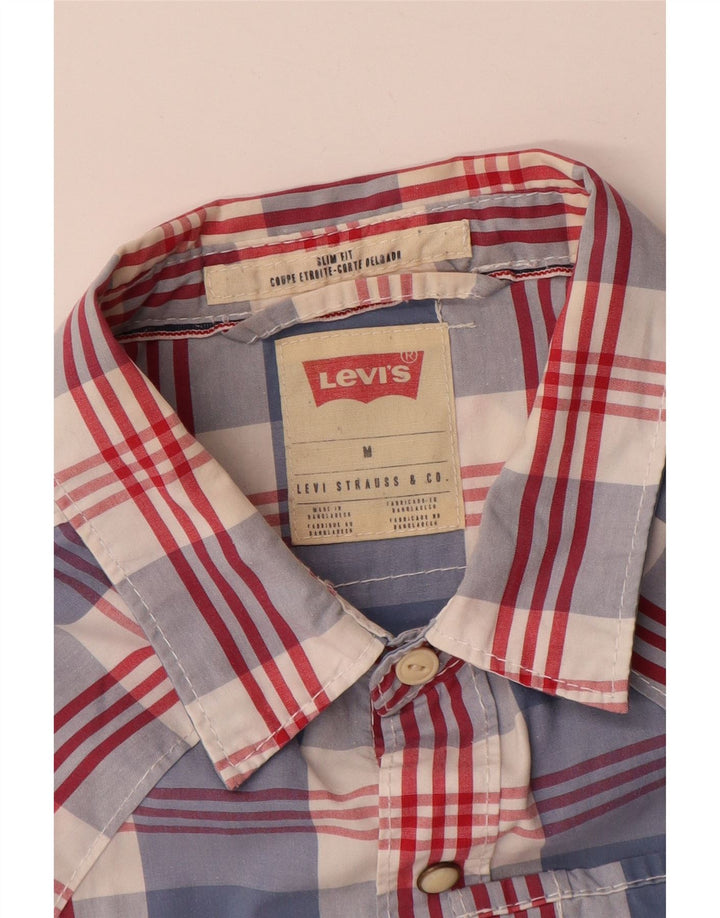 Levi's Kortærmet Slim Fit-skjorte til mænd mellemblå ternet bomuld