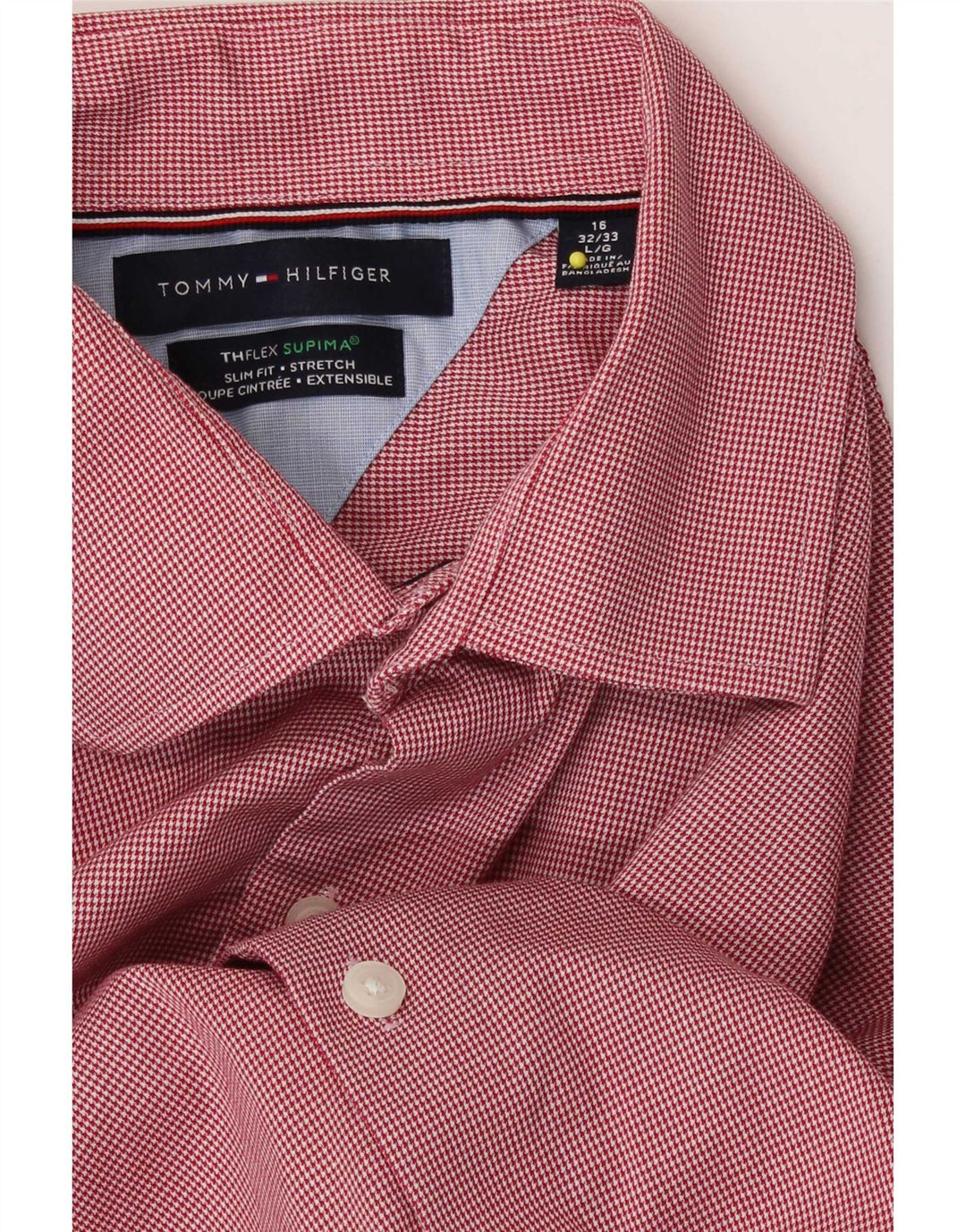 Tommy Hilfiger Herre Flex Slim Fit skjorte str. 16 Large Red Houndstooth