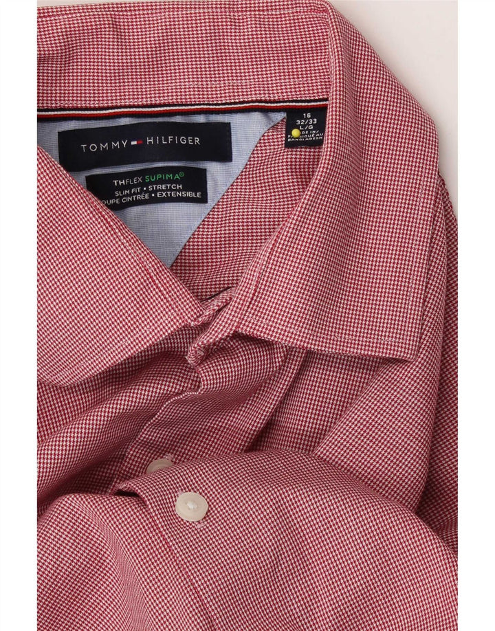 Tommy Hilfiger Herre Flex Slim Fit skjorte str. 16 Large Red Houndstooth