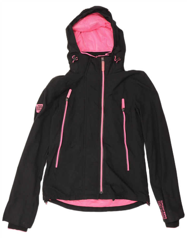 Superdry Regnjakke med hætte til kvinder UK 8 Lille sort nylon