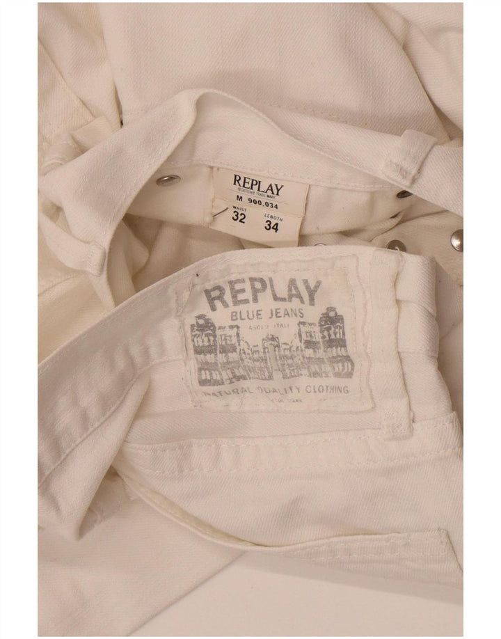 Replay Herre Straight Jeans W32 L31 Hvid Bomuld