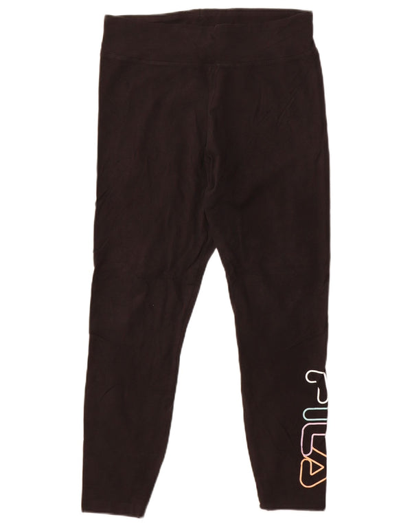 Fila Womens Grafisk Crop Leggings UK 14 Large Black Bomuld