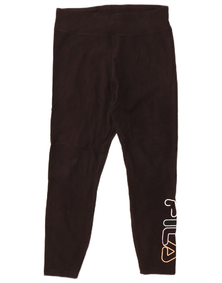Fila Womens Grafisk Crop Leggings UK 14 Large Black Bomuld