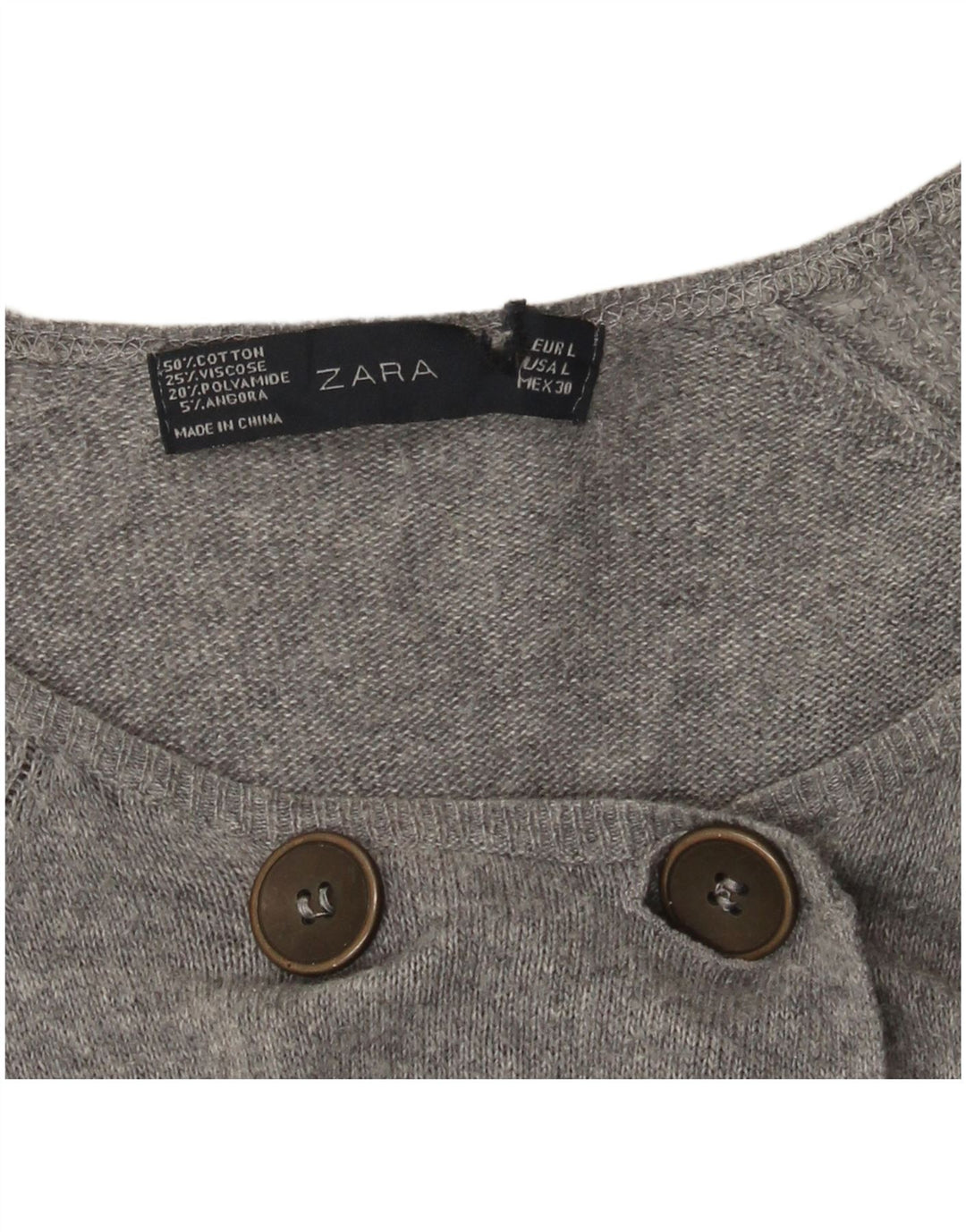 Zara Dame Cardigan Sweater UK 14 Stor Grå Bomuld