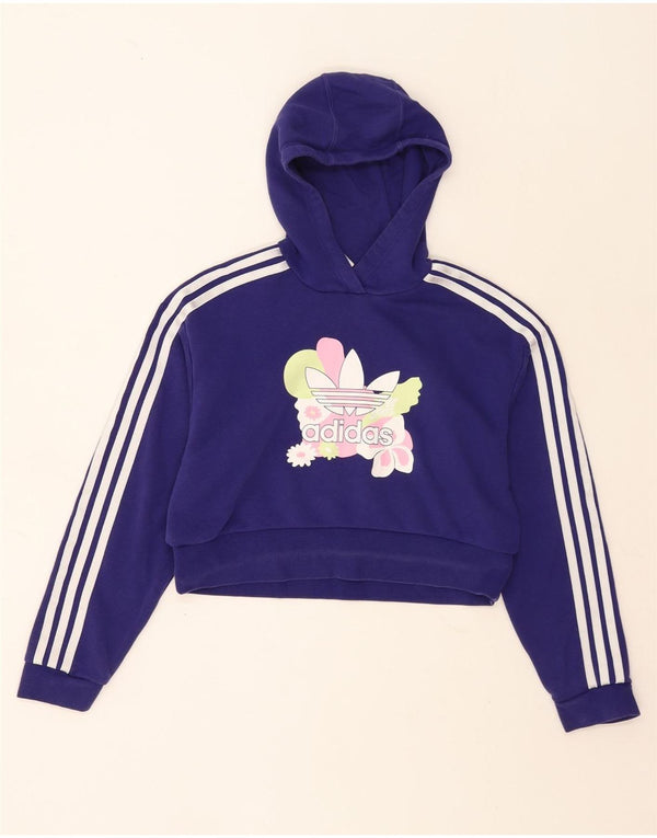 Adidas Girls Crop Graphic Hoodie Jumper 12-13 år Blå Bomuld