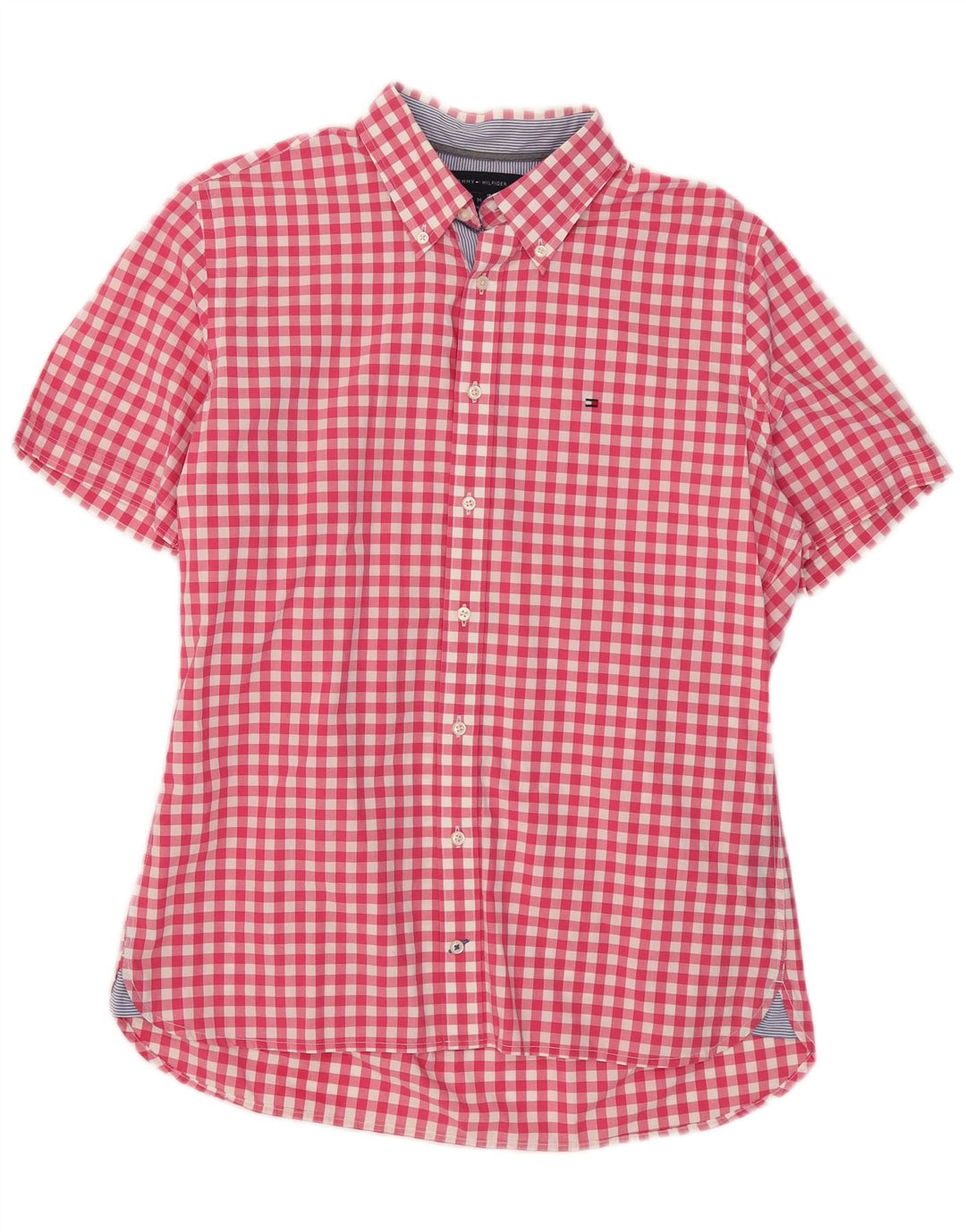 Tommy Hilfiger Kortærmet Herre Custom Fit skjorte Medium Rød Gingham Cotton