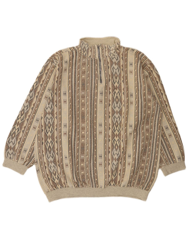 Vintage sweatshirt med lynlås til mænd 2XL flerfarvet geometrisk bomuld