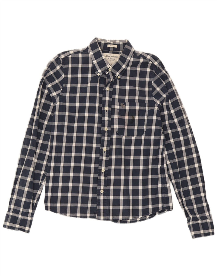Abercrombie & Fitch Herre Muscle Shirt Large Navy Blue Gingham