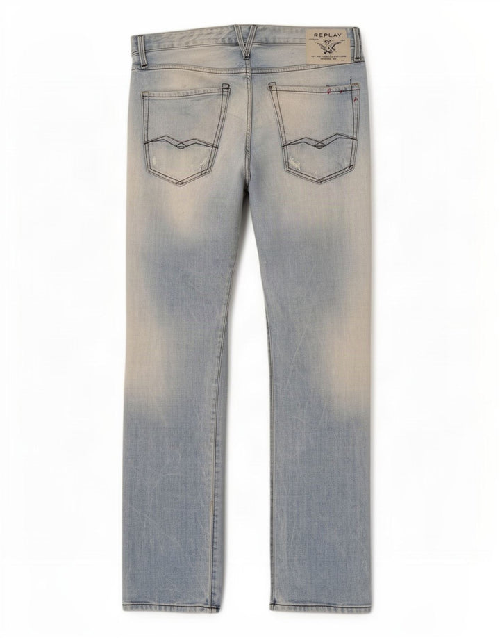 Replay Herre Straight Jeans W36 L34 Blå Bomuld