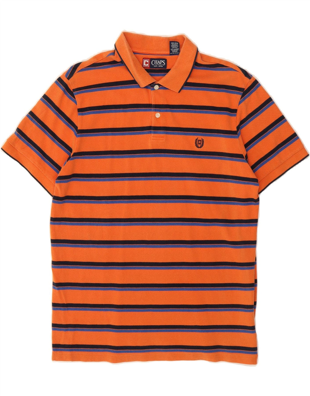 CHAPS Mens Polo Shirt Large Orange Striped Cotton Vintage Chaps and Second-Hand Chaps from Messina Hembry 