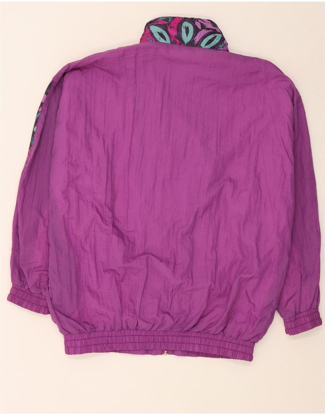 Vintage kvinders overstørrelse fuld træningsdragt UK 16 Stor lilla geometrisk nylon
