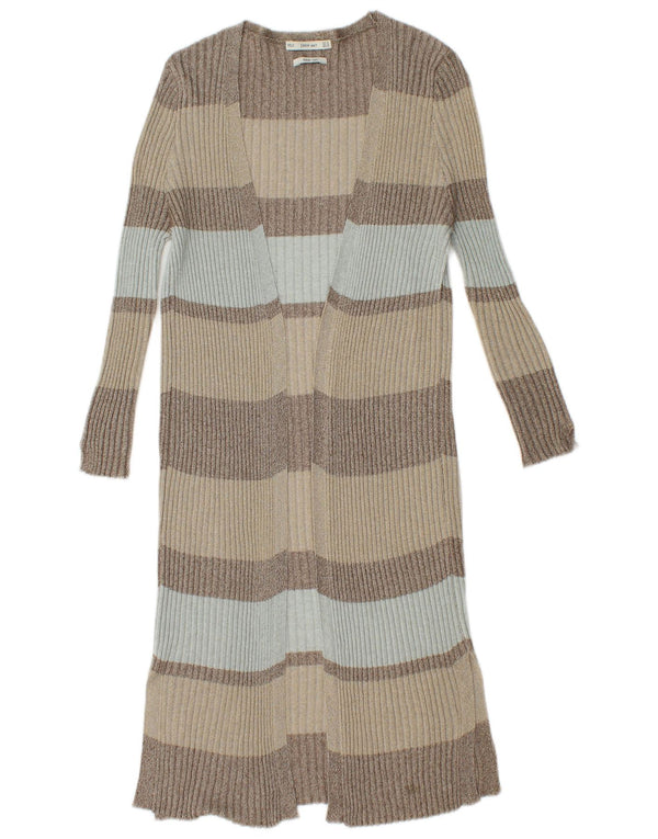 Zara Dame Longline Cardigan Sweater UK 12 Medium Flerfarvet Stribet