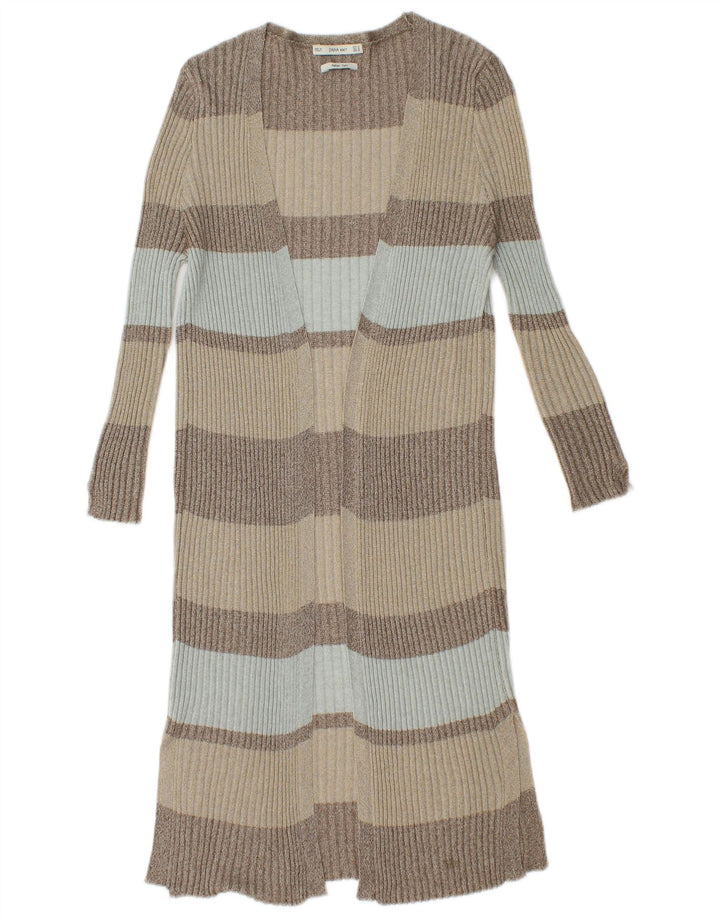 Zara Dame Longline Cardigan Sweater UK 12 Medium Flerfarvet Stribet