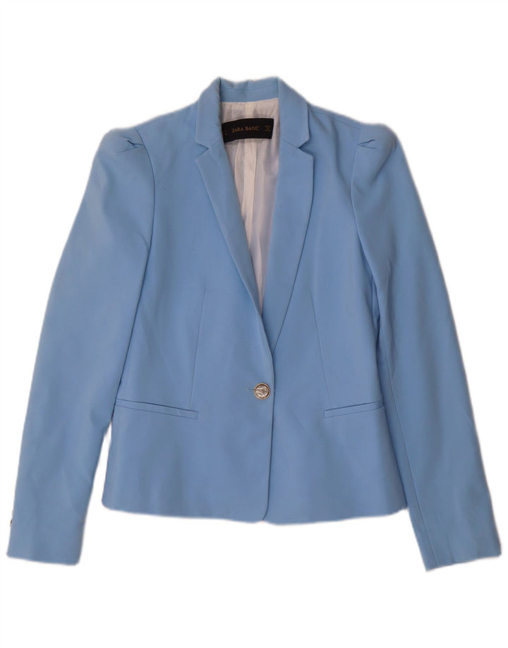 Zara Dame 1 Knap Blazer Jacket UK 10 Small Blue Polyester