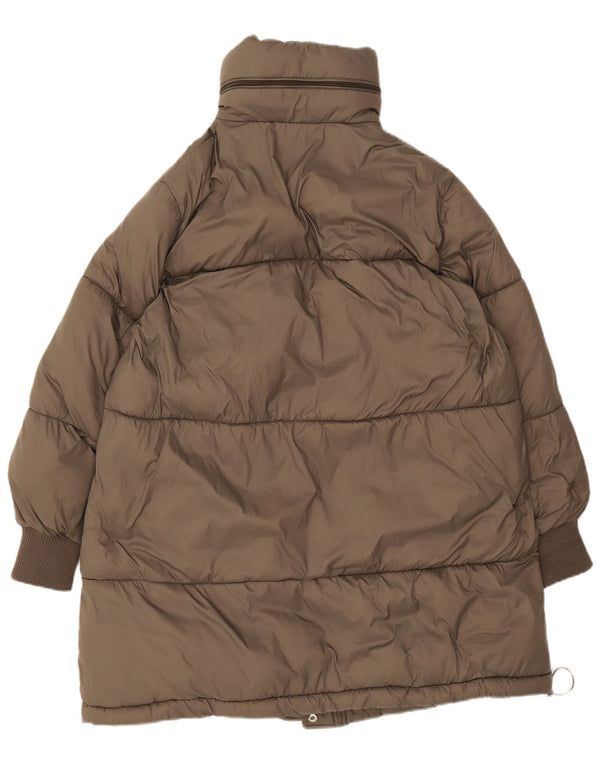 Zara Womens Hooded Oversized Padded Coat UK 10 Small Brown Polyester