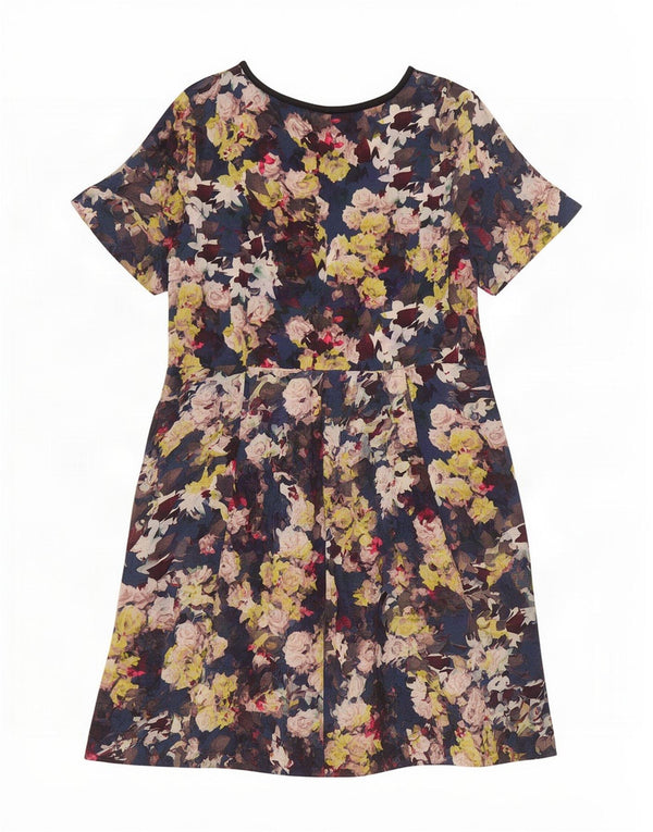 Monsoon Dame A-Line Kjole UK 18 XL Blå Blomster Bomuld