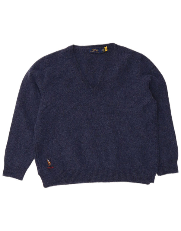 Polo Ralph Lauren Dame V-hals sweater UK 14 Stor marineblå uld
