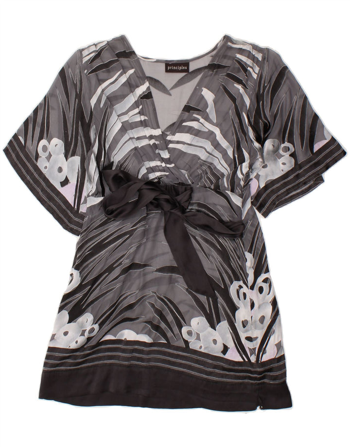 VINTAGE Womens Abstract Pattern See Through Tunic Top UK 10 Small Grey Vintage Vintage and Second-Hand Vintage from Messina Hembry 