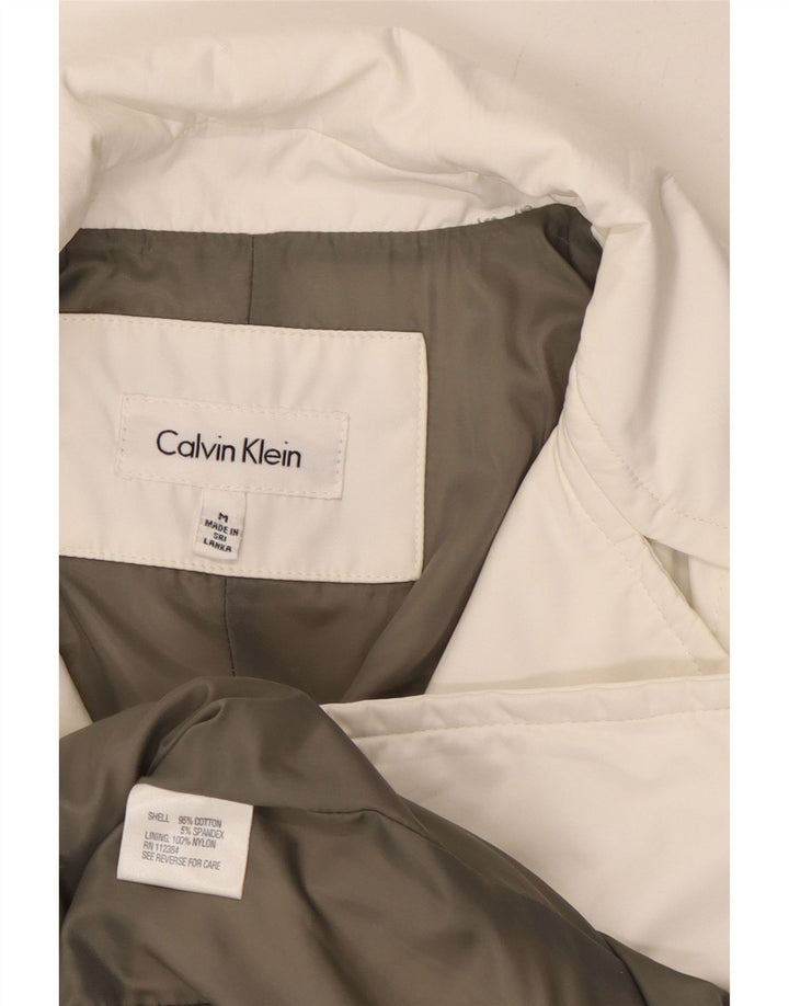 CALVIN KLEIN Womens Overcoat UK 12 Medium White Cotton