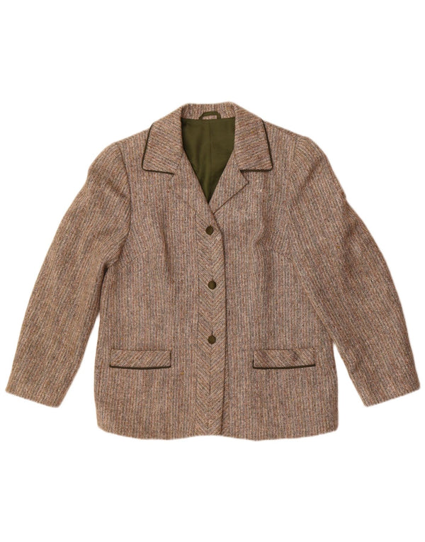 Vintage dame 3-knaps blazerjakke UK 14 Mellem grå stribet uld